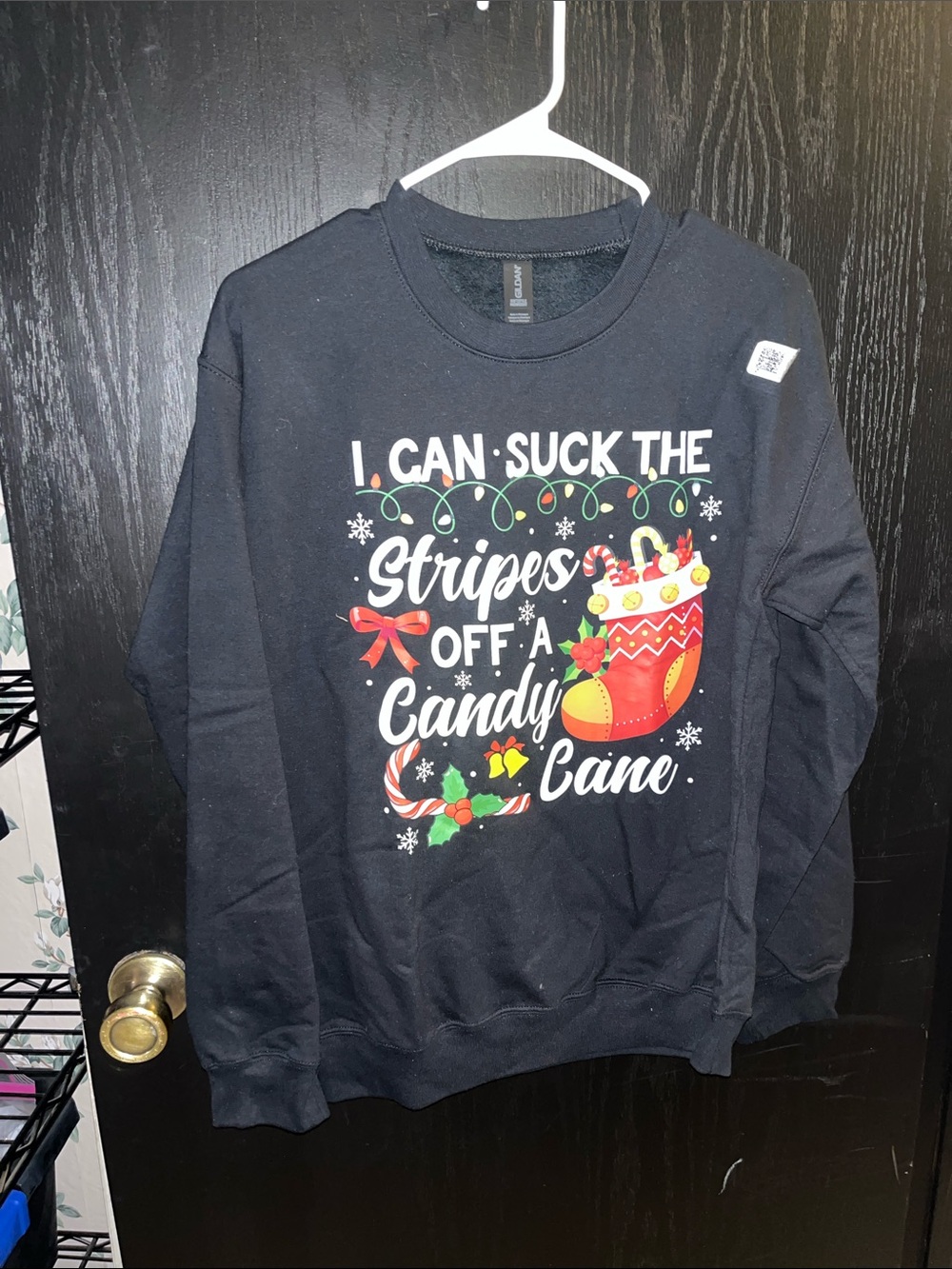 Gildan Black Holiday Graphic Crewneck Sweatshirt with Red & Green Accents